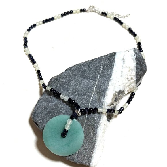 Genuine Gemstone Green Aventurine Donut Pendant & Prehnite Beaded Necklace - Picture 7 of 15